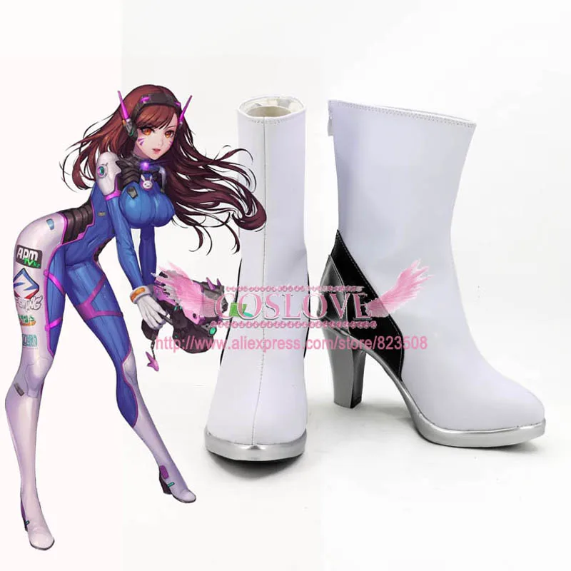 

OW Game D.Va DVa Hana Song Black White High Heel Shoes Cosplay Boots CosplayLove