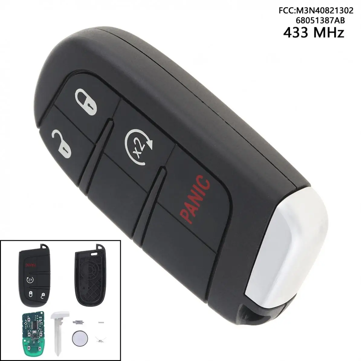 

433MHz 4 Buttons Keyless Uncut Flip Remote Key Fob Transmitter Push Start Fobik M3N40821302 68051387AB for Dodge