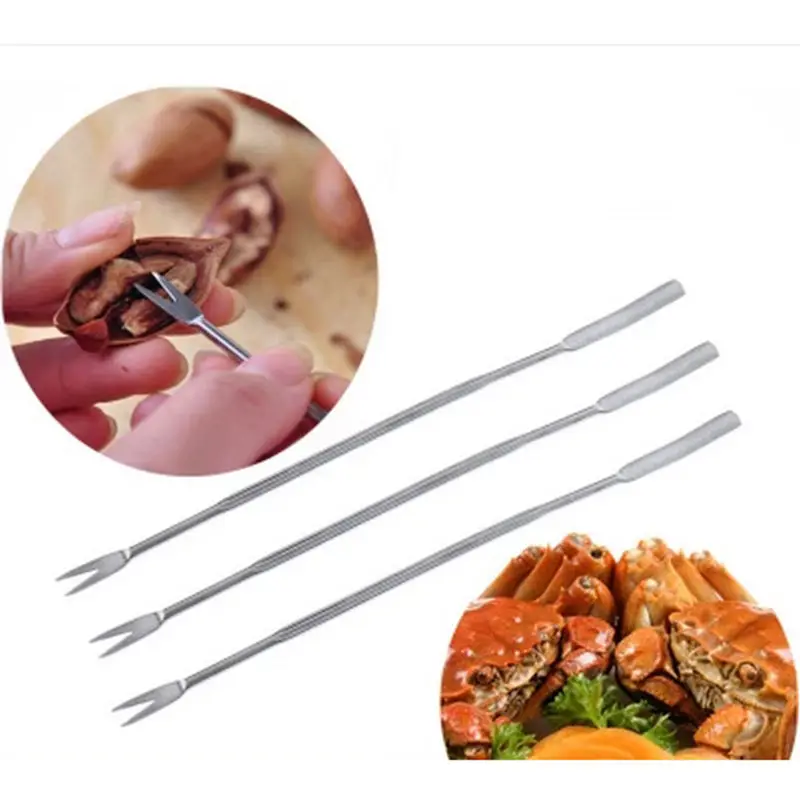 1pc Stainless Steel Olive Crab Lobster Fork Picks Handy Helper Needle Fruit Seafood Pliers Kitchen Tools Multifunction