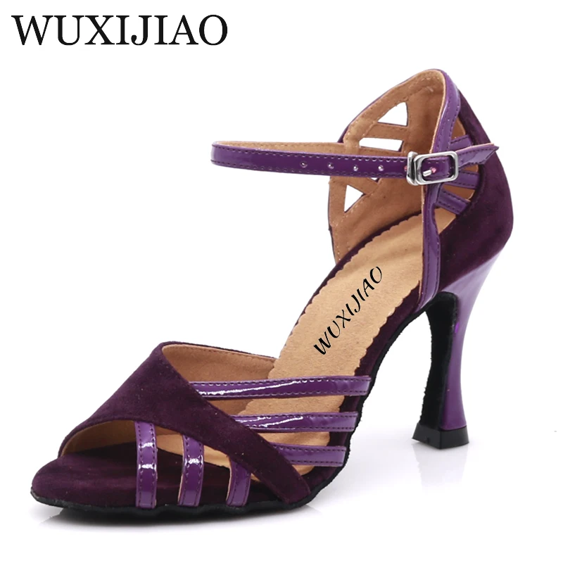 WUXIJIAO Dance Shoes Latin Woman PU+ suede Salsa Dancing Shoes Glitter Professional Dance Shoes Ballroom Soft shoes