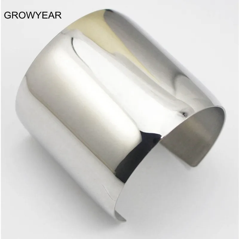 316L Stainless Steel Jewelry Plain Silver color Wide Open Cuff Bangle Bracelet Women