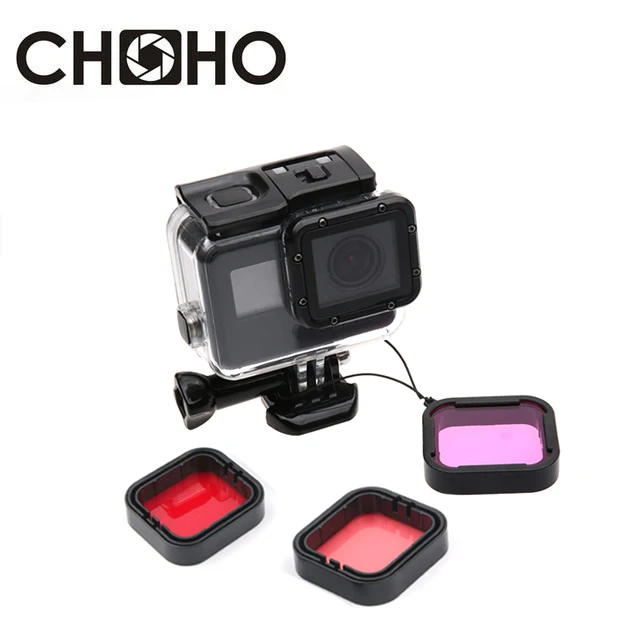 Filtr nurkowy Czerwony Różowy Fioletowy Wodoodporny Futerał Podwodny Obudowa Filtry nurkowe Do Gopro Hero 5 6 7 Czarny Do Go Pro Akcesorium