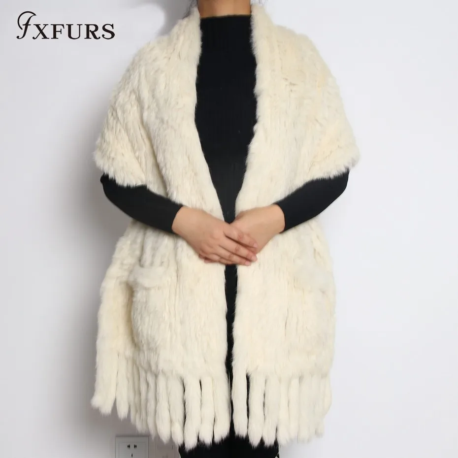 FXFURS-chal de piel de conejo para mujer, Pashmina 2022 auténtica de punto, 100% CM de longitud, 170