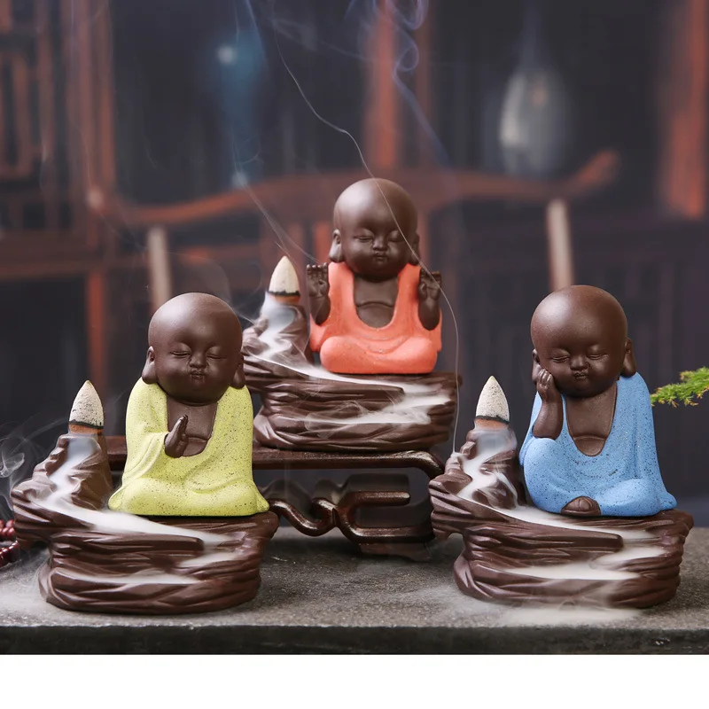 1pc+20pc tower incense Ceramic Budda Statue Incense Burner Tower Incense  Flowing backward Burner Home decor Tea pet ornament