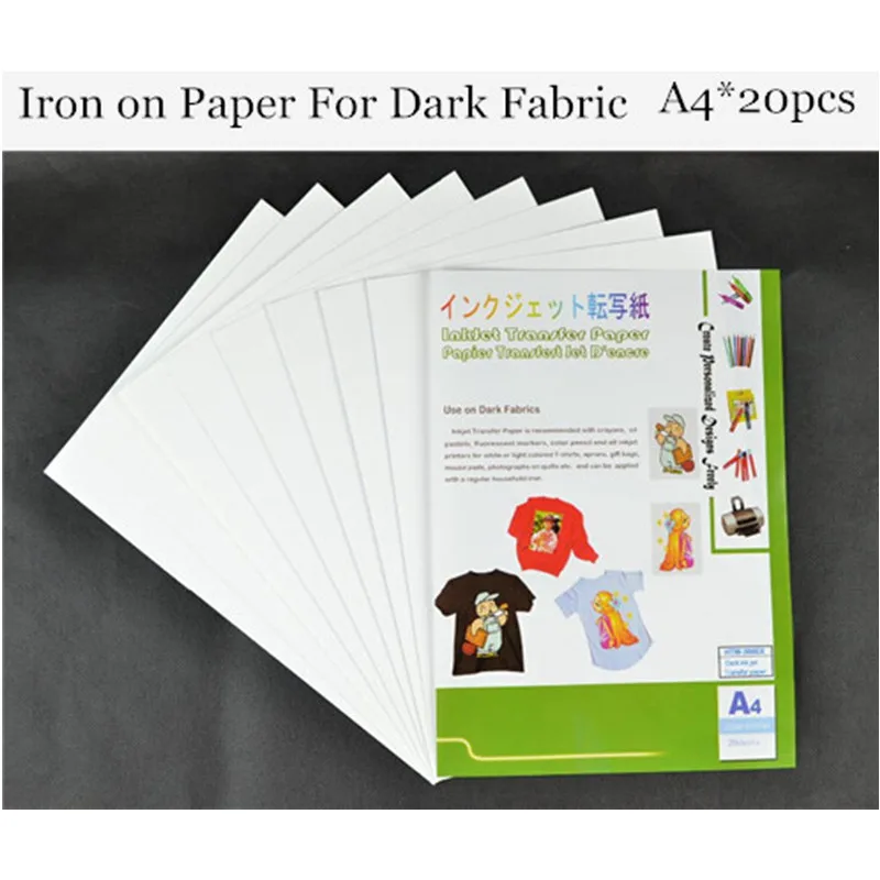 

(A4*20pcs) Household Iron On Dark Inkjet Heat Transfer Paper for 100% Cotton Iron-On Papel For Black and Light Fabrics HTW-300EX