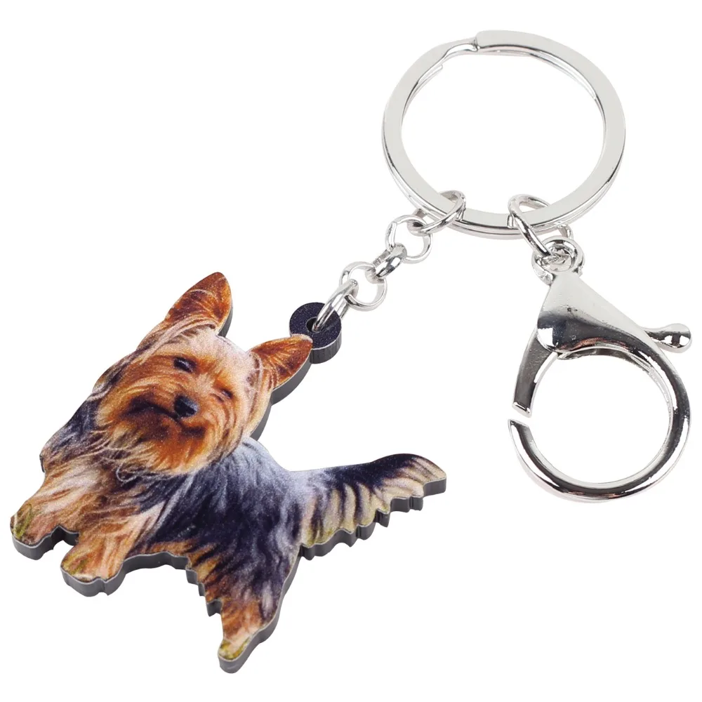 WEVENI Acrylic Winking Yorkshire Terrier Dog Key Chains Animal Keyrings For Women Girl Ladies Holder Car Key Charms Kids Gift