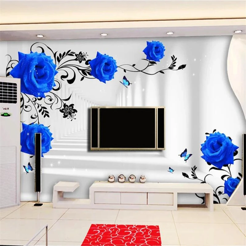 Custom wallpaper 3D mural blue rose stereo TV background wall living room bedroom wall papers home decor papier peint wallpaper