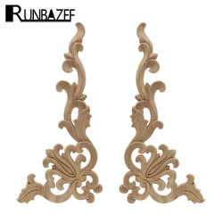 Wood Carved Corner Onlay Applique Frame Door Decorate Wall Doors Furniture Decorative Modern 20X10CM Figurines Wooden Miniatures