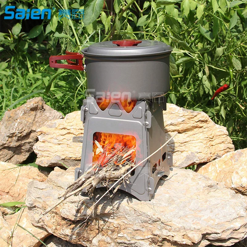 Camping Wood Stove,Portable Compact Lightweight Pure Titanium Stove,Outdoor Picnic BBQ Alcohol  Pocket Stove(Titanium)