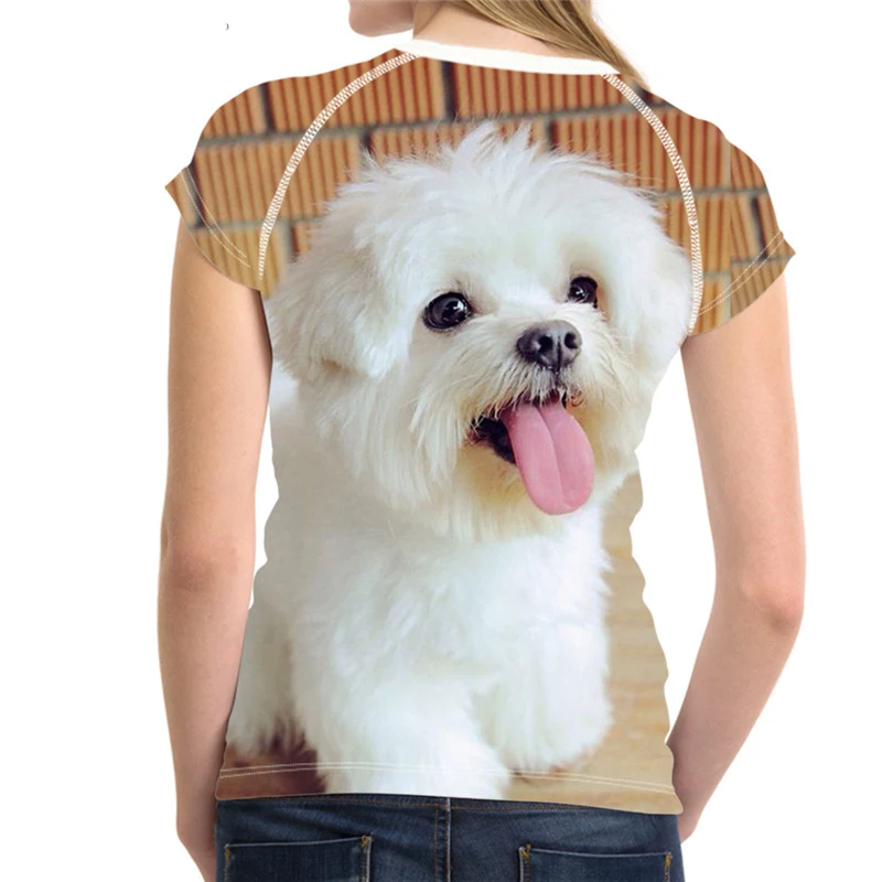 Noisydesigns Cute Maltese Dog Print Women Short Sleeve T Shirt Summer Breathable Casual Tshirt for Girls Ladies Fashion Tops Tee