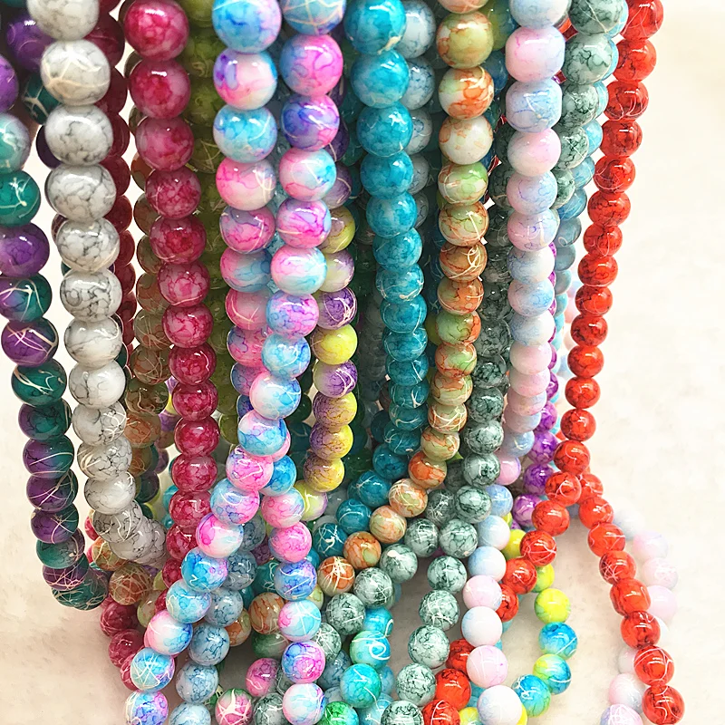 Wholesale 4/6/8/10mm Multicolor Glass Beads Round Loose Spacer Beads Pattern For Jewelry Making DIY Bracelet Necklace #39