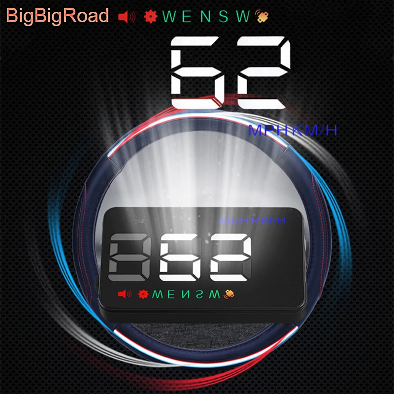 BigBigRoad 3,5-дюймовый автомобильный Hud, проекционный дисплей, цифровой GPS-спидометр, проектор на ветровом стекле, оповещение о превышении скорости, предупреждение о топливе