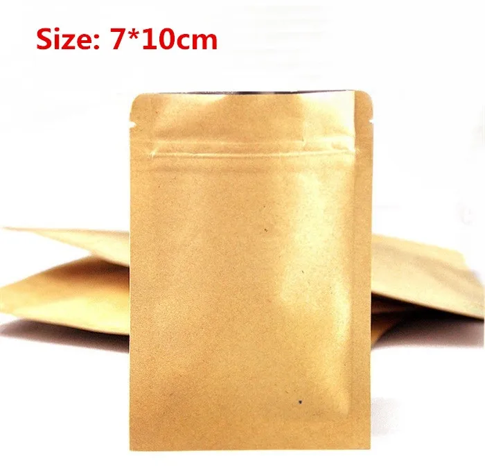 

100pcs/lot-7*10cm Small Size Zipper Seal Kraft Paper Bag with Foil Coated Inner Powder Seasoning Sugar Tea Bags Food Packaging