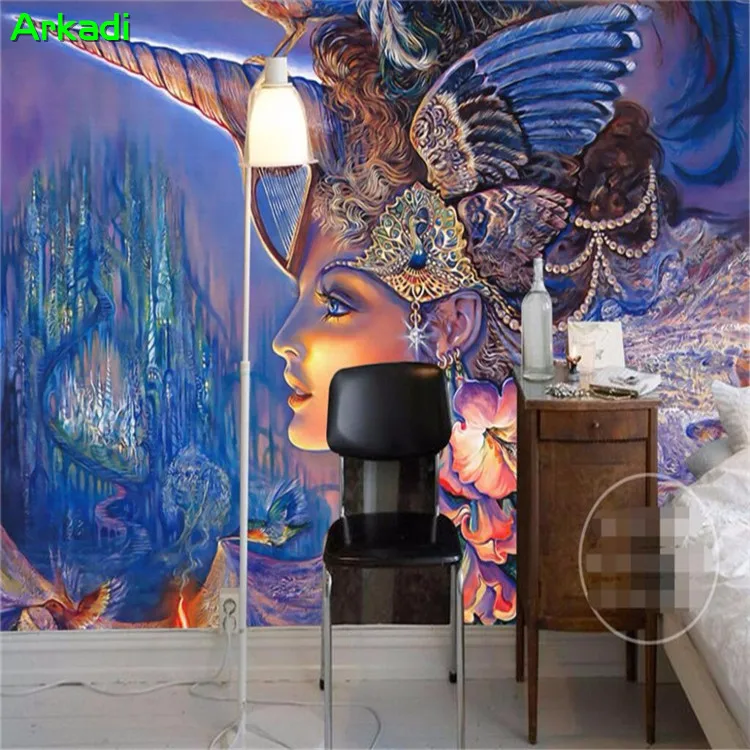 Custom size modern mural background hip hop graffiti personality handpainted romantic fantasy single-horn beautiful female mural