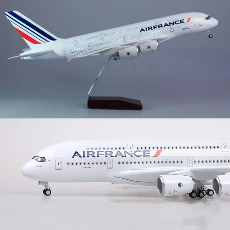 

50.5CM 1/160 Scale Airplane 380 A380 France Airline Model W Light & Wheel Landing Gear Resin Plane Model For Collection