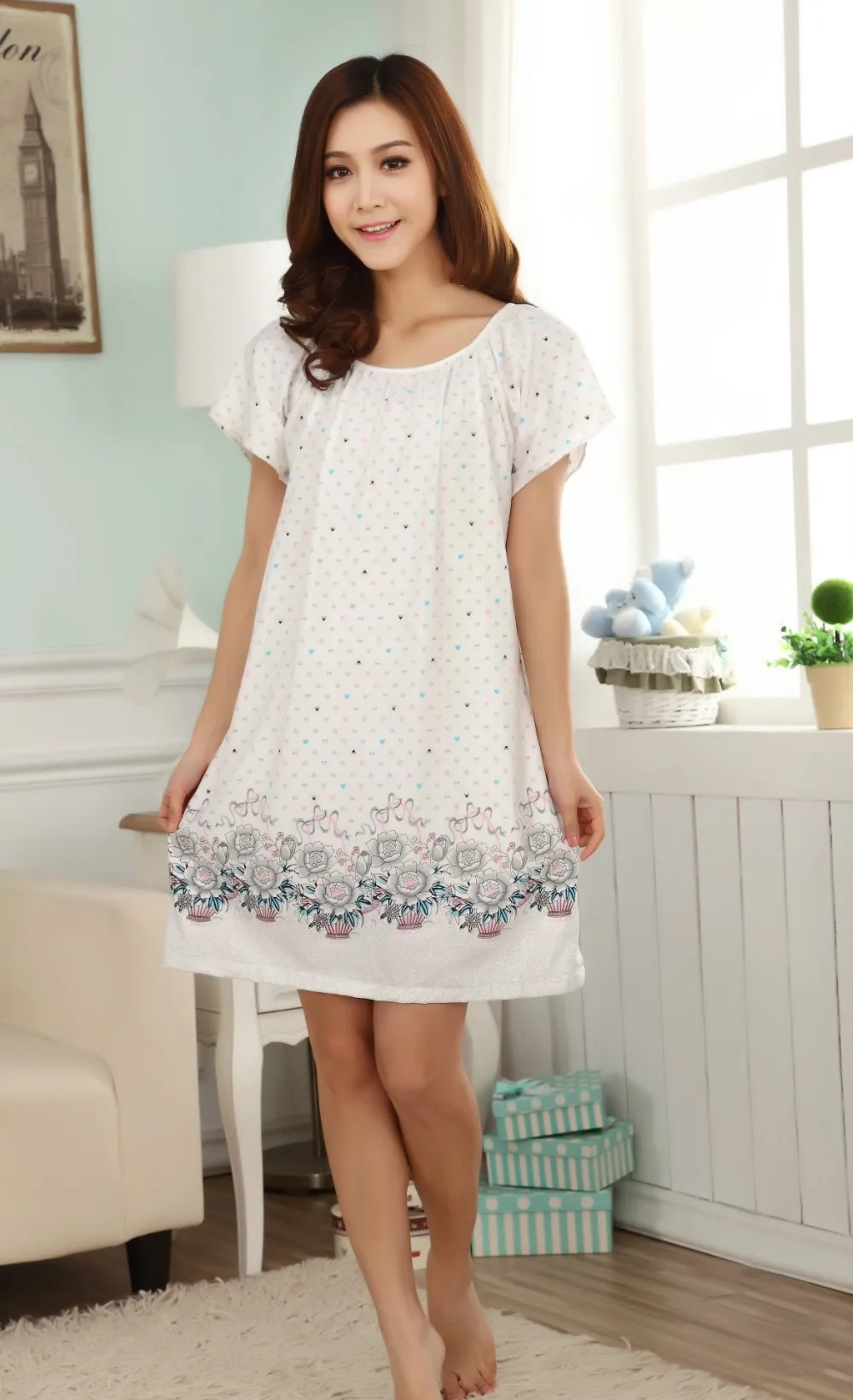 Lounge Printed Nightgowns Woman New Cotton Silk Nightwear Summer Dress  Casual Loose Women Night Dress Sleepwear Sleep Shirts - AliExpress 200574005