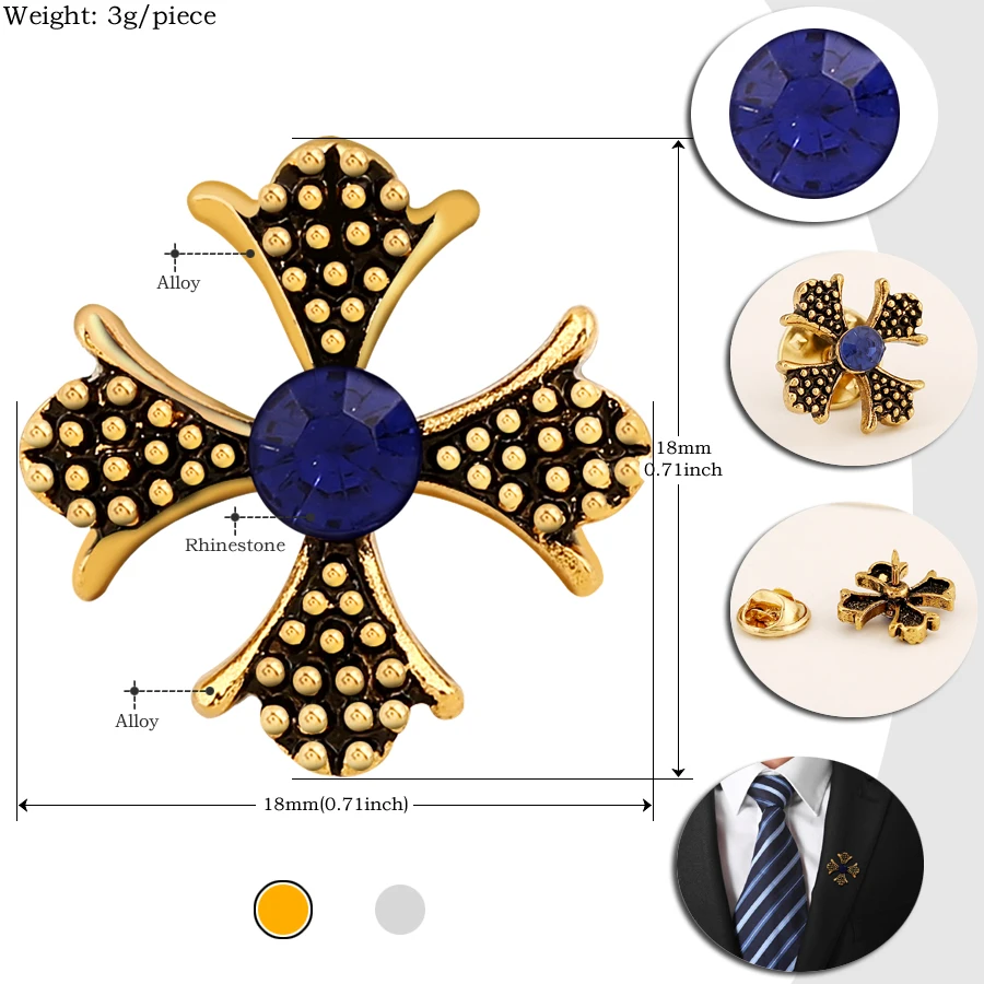 Vintage Cross Brooch Pin Lovely Retro Rhinestone Brooches for Women Men Badge Suit Accessories Fashion Ornaments Friendship Gift