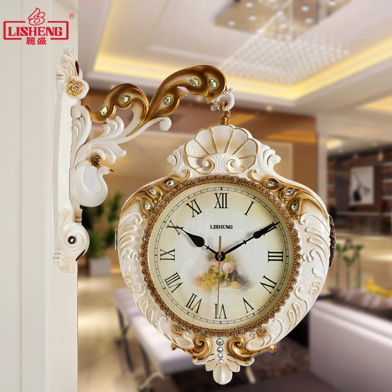 European Living Room Love Double-sided Wall Clock Modern Minimalist Garden Quiet Personality Quartz Decoration Wall Clocks