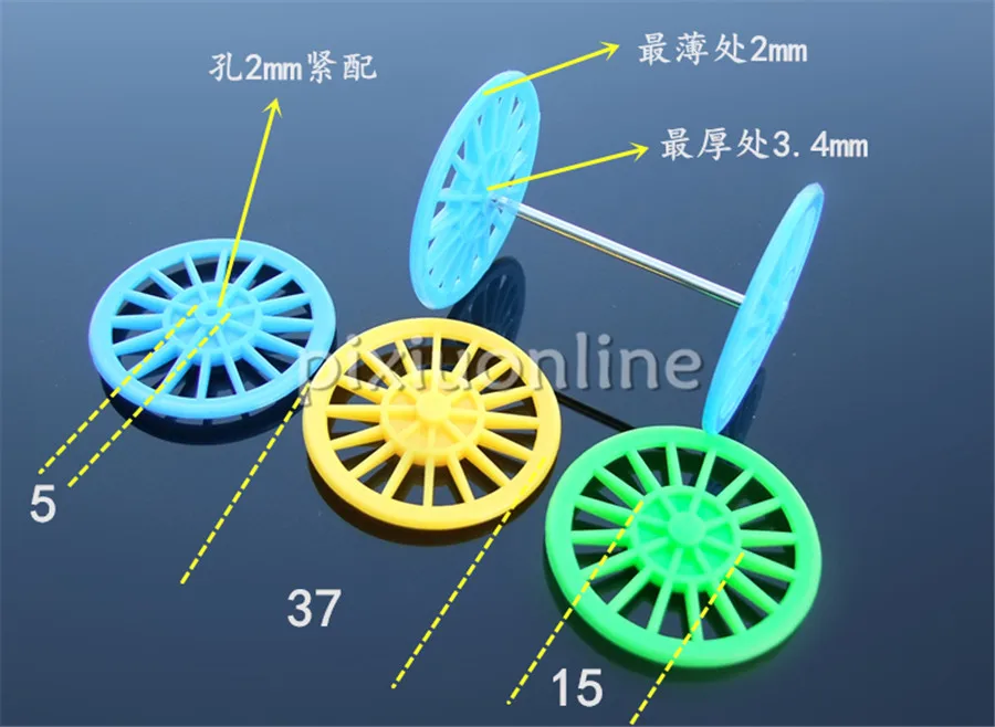 10pcs Sale K1007b Green/blue/yellow Out Diameter 37mm Plastic Toy Car Wheel Sale at a Loss