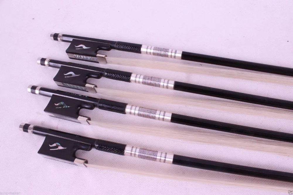 New 4pcs Black Carbon fiber 4/4 violin Bow Straight Pretty inlay Color   #R84