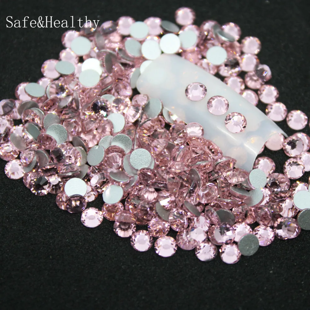 SS3-SS34 LT. Rose Rhinestones Back Flat Round Nail Art Decorations And Stones Non Hotfix Rhinestones Crystals for DIY Glass