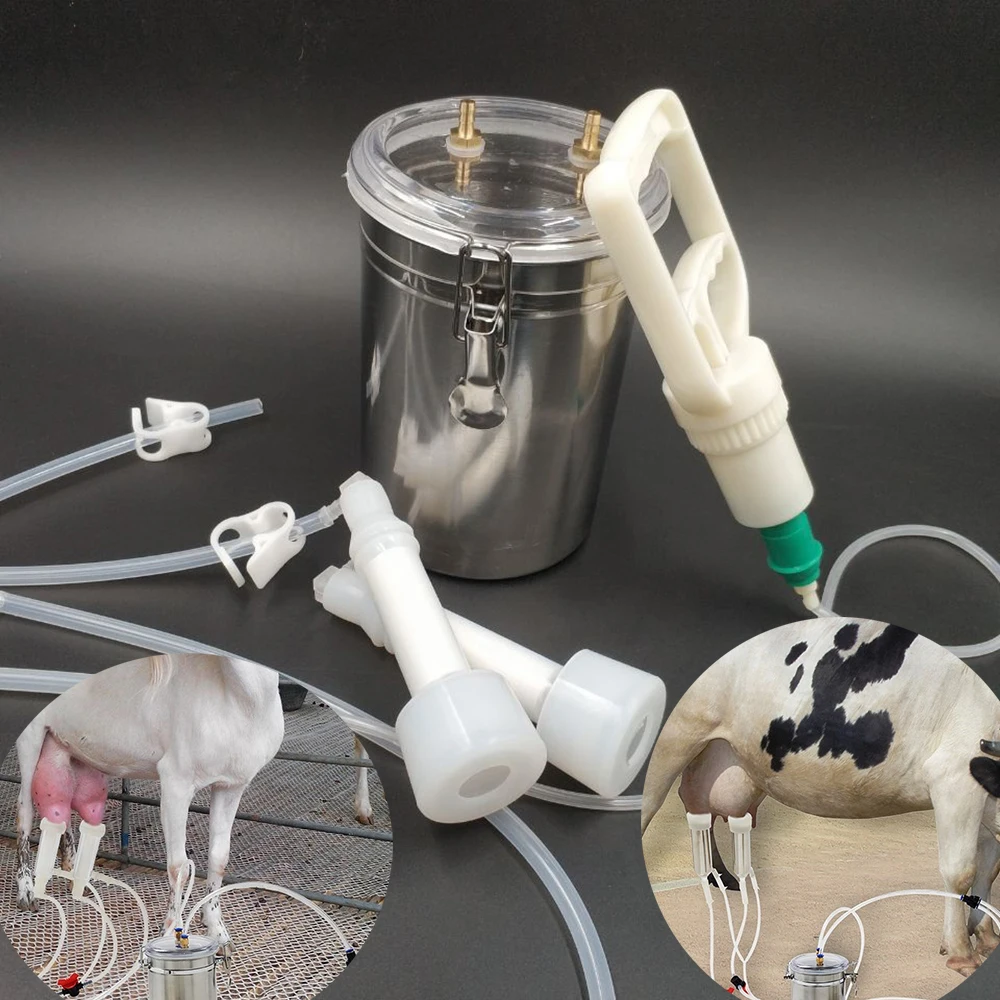 2L Milking Machine for Goat Farm Animals Cow Sheep Milk Milker Stainless Steel Double Manual Type Food Grade Veterinary Tools