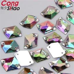 Cong Shao 100 pz 13*17mm Rhombus forma Irregolare di Cristallo Acrilico Strass flatback cucire 2 Fori Abito Da Sposa pulsante CS227