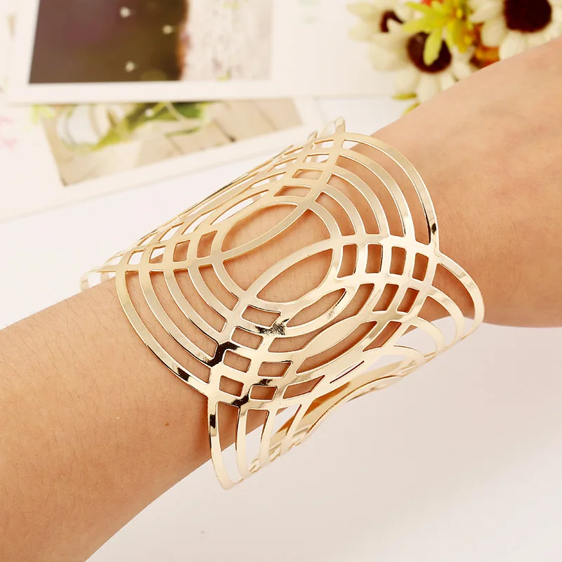 Hollow Wide Cuff Bracelets & Bangles For Women Men Gold Silver Color Alloy Open Big Male Female Bangle Bracelet Fashion Jewelry image 5