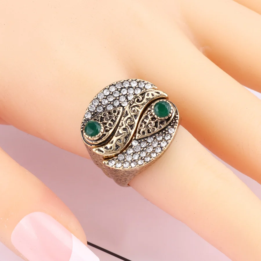 Kinel New Arrivals Fashion 3Pcs Bohemia Women\'s Rings Sets Antique Gold Color Mosaic Crystal Midi Ring Unique Retro Jewelry