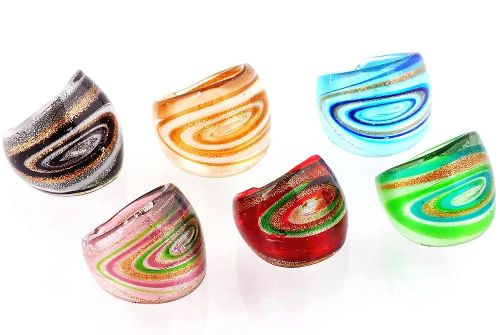 QianBei Mixed Bohemian Cow Eye Murano Glass Ring Fashion Wholesale 24PCS/lot Glaze Jewelry For Women Gifts