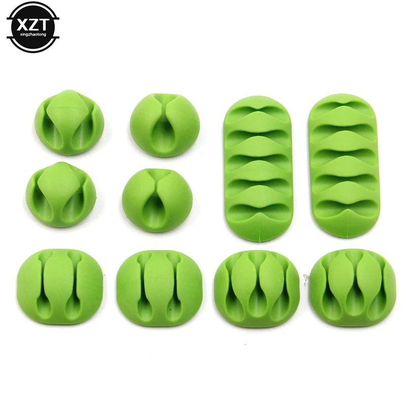 10Pcs/set Multipurpose Single Double Five holes Wire Cord Cable winder Ties USB Charger Holder Organizer With Adhesive Desk image 3