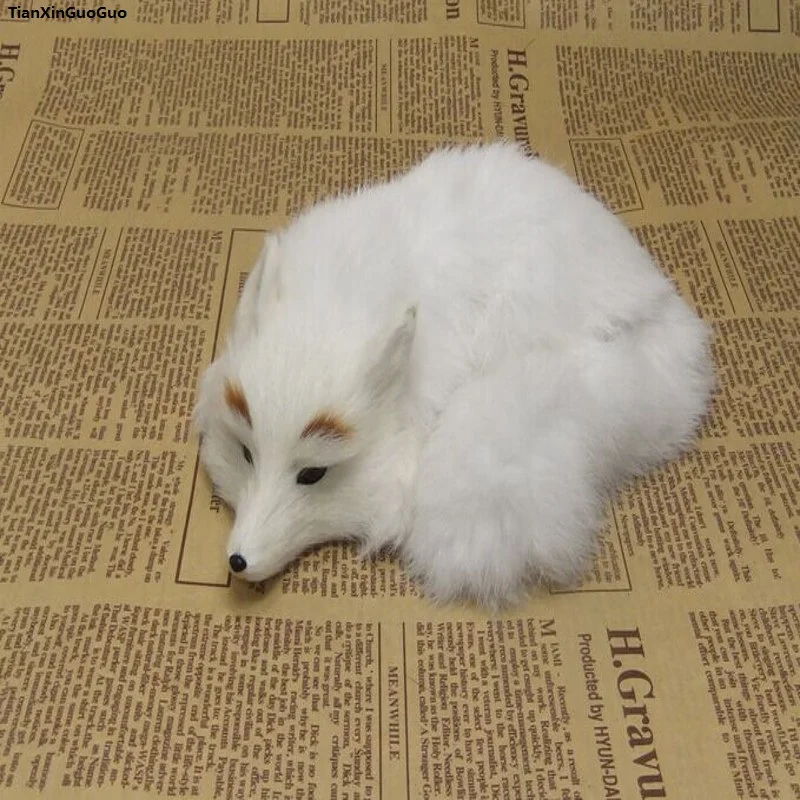 simulation white prone fox hard model plastic&furs 17x11cm fox prop,home decoration toy gift s1541