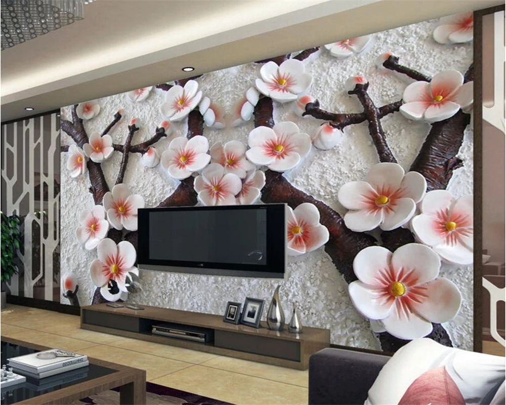 

beibehang Custom 3D Wallpaper romantic Fashion flowers Bedroom Relief Plum blossom Hotel Home Decor Wallpaper papier peint