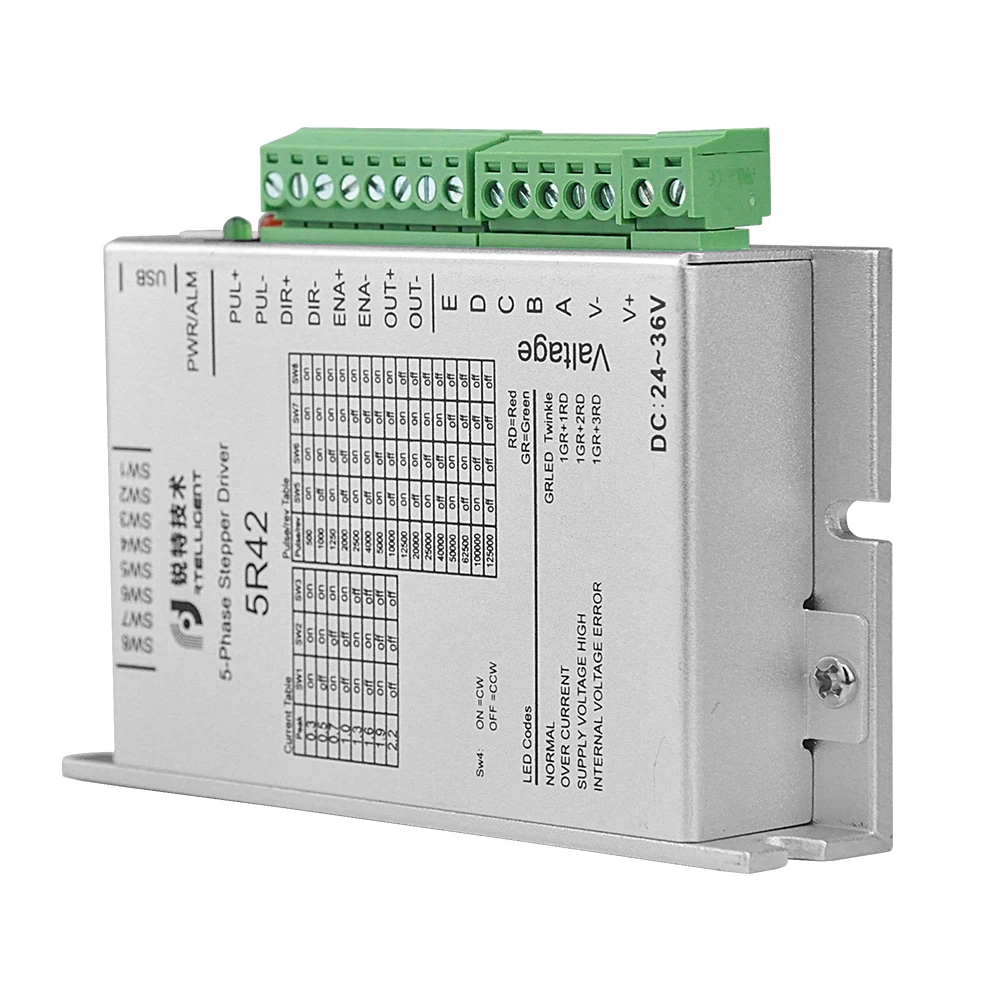 Imagem -04 - Rtelligent-driver Nema 17 com Fases Driver de Motor de Passo de 0.72 Graus Controlador de Driver ac dc para Motor Nema17 Cinco Fases