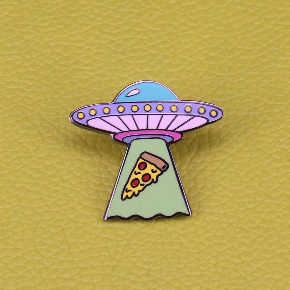 UFO enamel pin cute pizza brooch space universe badge outer spaceship pins Astronomy lover gift