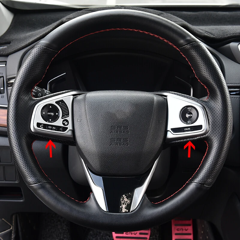 

FOR HONDA CRV CR-V 2017 2018 ABS Matte/Carbon Fibre Steering Wheel Button Frame Decorative Cover Trim ACCESSORIES 2pcs