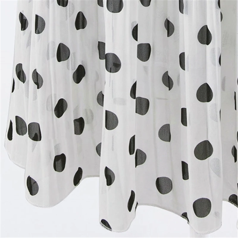 Women\'s Black Dots Chiffon Polka Skirts Vintage Classic Elegant Sweet Female Elastic Waist Pleated Beach A-Line Plus Size Chic