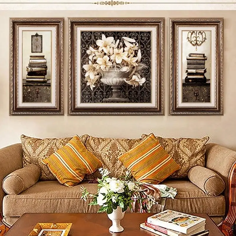 2018 New American Retro Triptych Diamond Cross Stitch Lily Flower Full Drill Living Room Bedroom Diy Diamond Embroidery