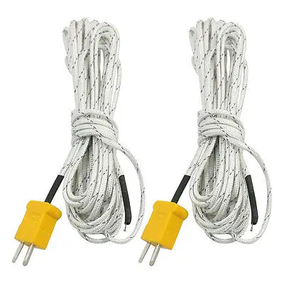 2PCS K Type 0-400C Temperature Sensor Thermocouple Probe 5 Meter 16.4Ft