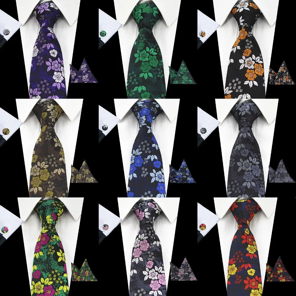 

RBOCOTT New Arrival Floral Ties Fashion Tie 7cm Blue Necktie Red Wedding Men's Green Purple Silk Neck Tie Hanky And Cufflink Set