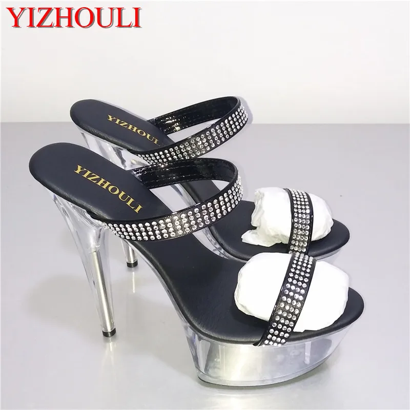 

Women 6 Inch Stripper Shoes 15CM High-Heeled Shoes Noble Elegant Platform Gladiator Rhinestone All-Match Formal Dress Sandals