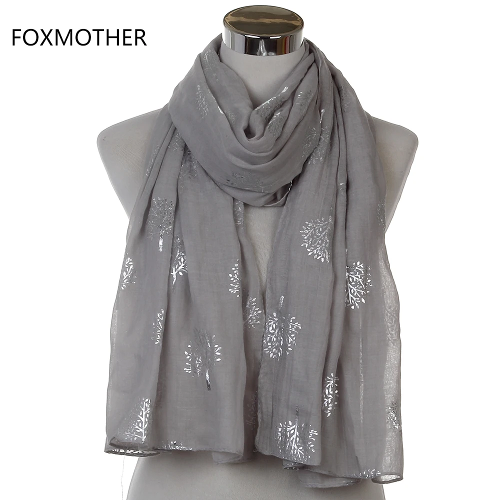 Dropshipping 2021 New Spring Summer Fashion Ladies White Navy Bronzing Silver Metallic Tree Glitter Scarf Scarves Gifts