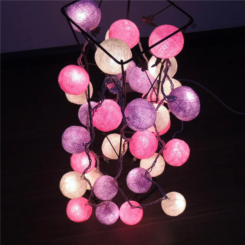 Cotton Ball String Lights, Pink-lavender-Cream Mixed, Patio Party Lights,Fairy, Wedding, Xmas, Valentine Decor