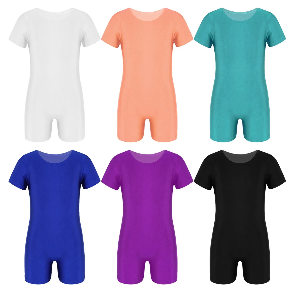 Kids Boys Girls Ballet Dance Gymnastics Leotards Bodysuit Short Sleeves Jumpsuit Unitard Gym Swimsuit Dancer Competition Costume