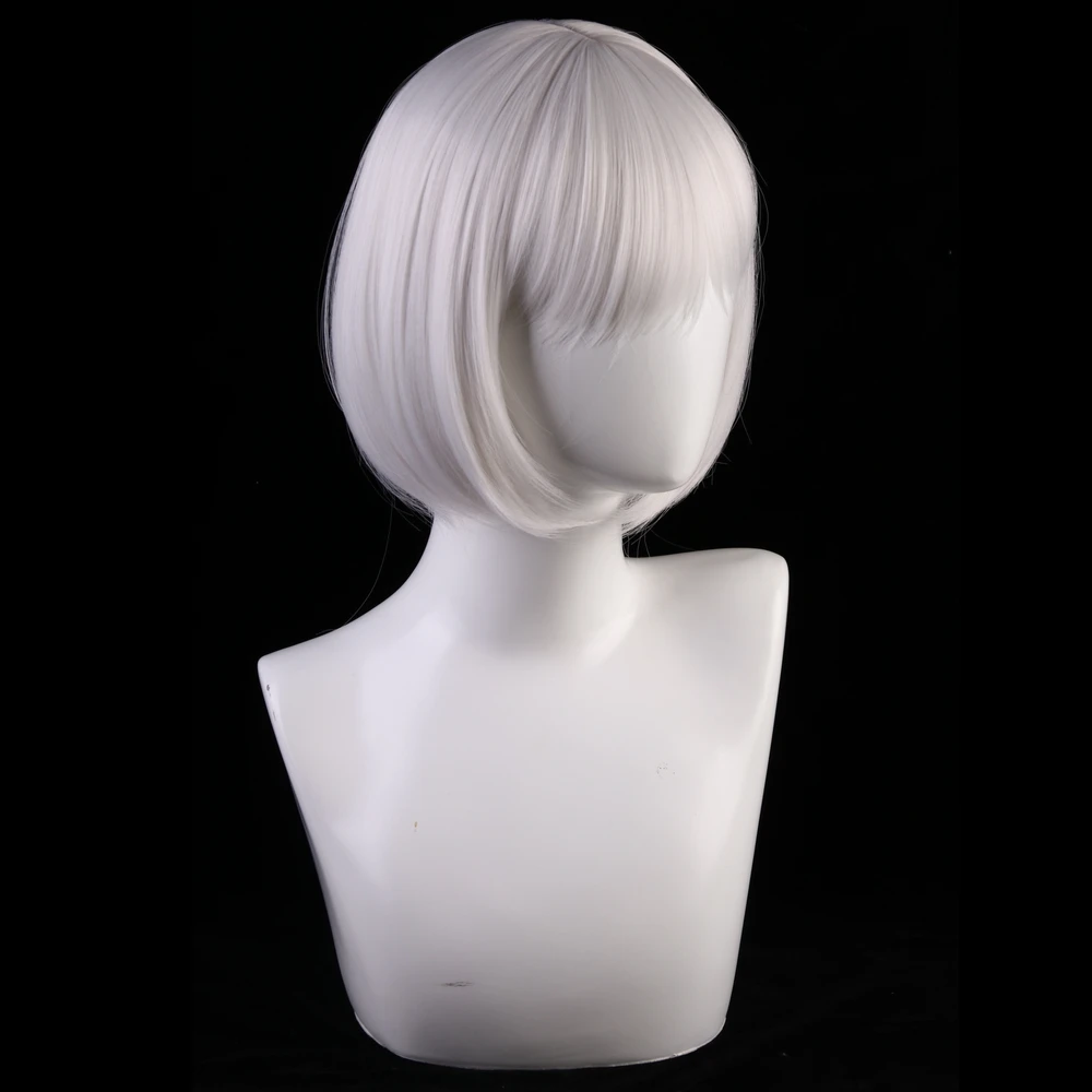 Azur Lane Silver White Bob Wigs For Women Heat Resistant Synthetic Hair Halloween Costume Short Cosplay Wig+ Wig Cap