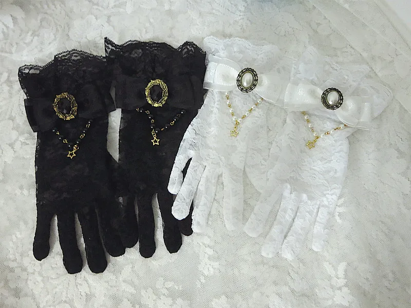 Lolita flowers Mary gothic make dead black bowknot hand cuff luxuriant Lolita joker of bud silk gloves