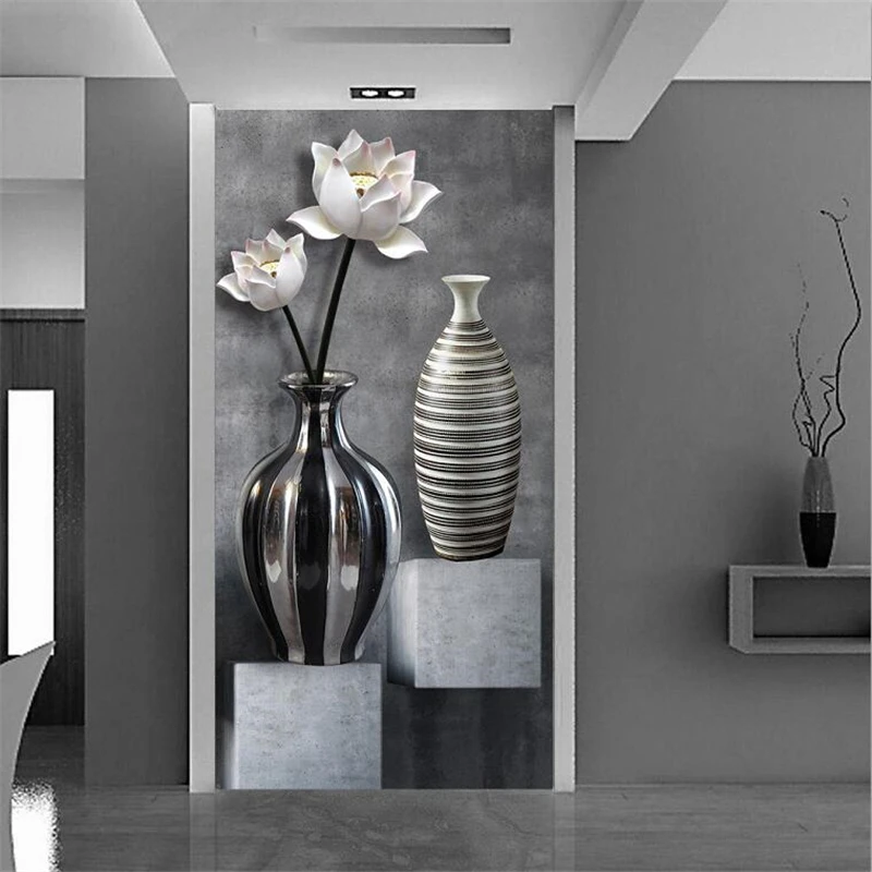 

wellyu Custom wallpaper 3d photo mural papel de pared обои black and white lotus vase porch aisle corridor background wall paper