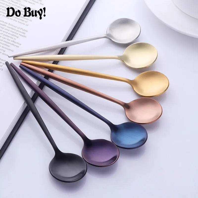 1 Pcs Tea Coffee Spoons Teaspoon Stainless Steel Round Cream Dessert Metal Tableware Spoon 12.7x2.8cm