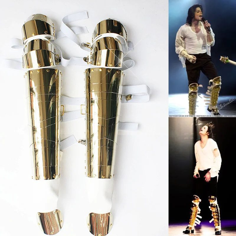 Rare MJ Michael Jackson Classic Golden Handmade History Leg Matel Guard Armor Kneepad  Concert Stage Dance Ballroom