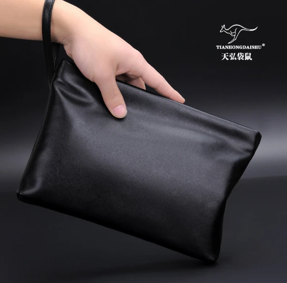 New fashion Casual Cowhide leather   handbags Men\'s Envelope Clutch Business Large Capacity Hand Bags for Male